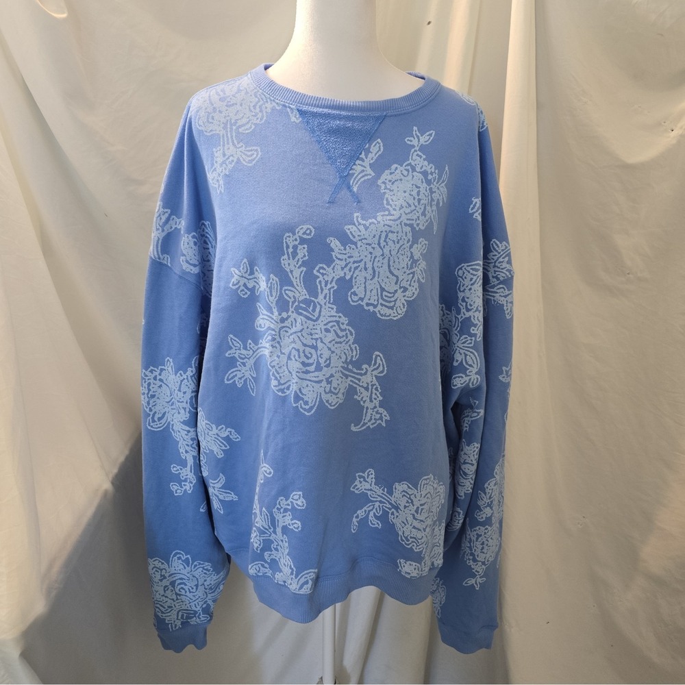We The Free Free People Classic Printed Oversized Sweatshirt Blue/white Sz S